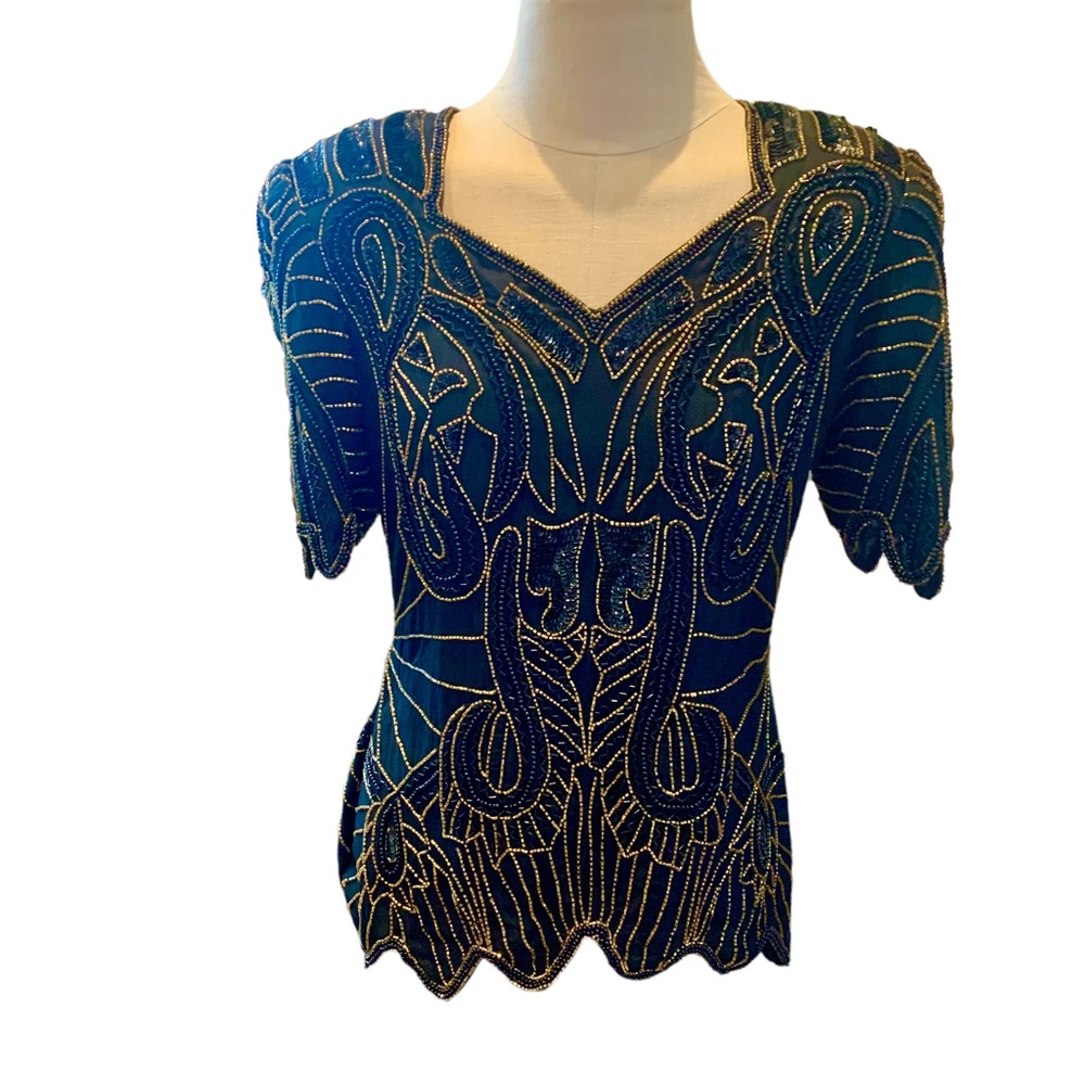 Scala Vtg 1980 Gorgeous Beaded Top - image 1